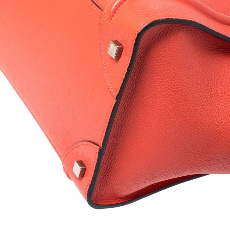 Pre Owned Celine Orange Leather Mini Luggage Tote