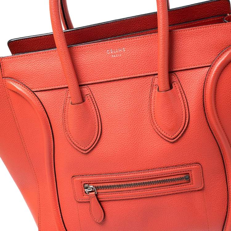 Pre Owned Celine Orange Leather Mini Luggage Tote