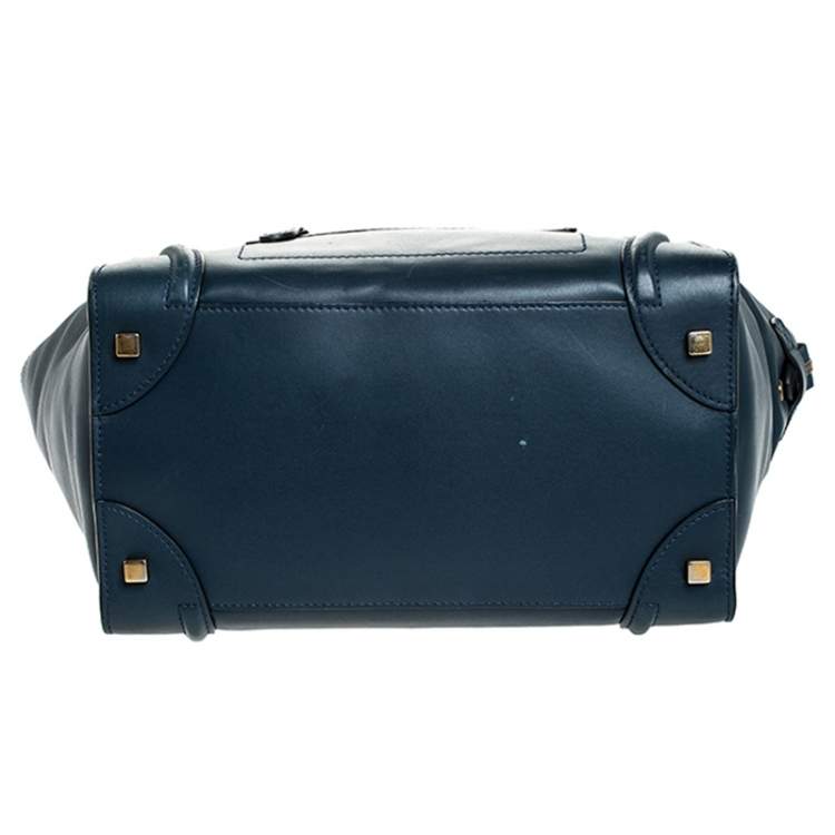 Pre Owned Celine Blue/Black Leather Mini Luggage Tote