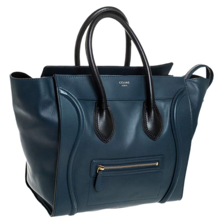 Pre Owned Celine Blue/Black Leather Mini Luggage Tote
