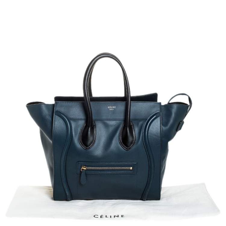 Pre Owned Celine Blue/Black Leather Mini Luggage Tote