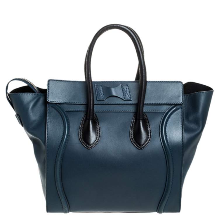 Pre Owned Celine Blue/Black Leather Mini Luggage Tote