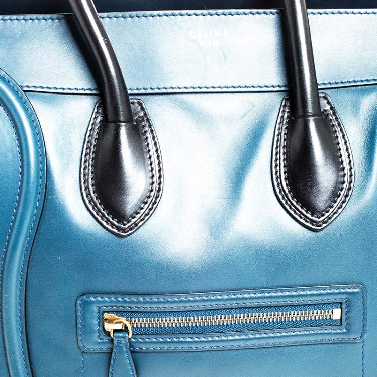 Pre Owned Celine Blue/Black Leather Mini Luggage Tote