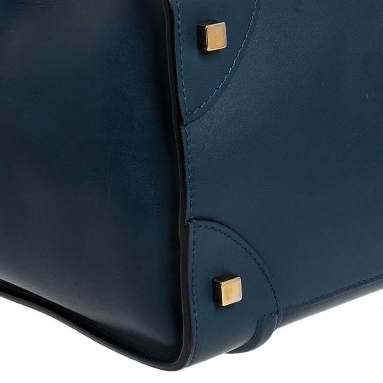 Pre Owned Celine Blue/Black Leather Mini Luggage Tote