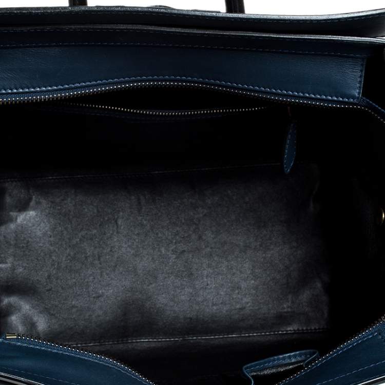 Pre Owned Celine Blue/Black Leather Mini Luggage Tote