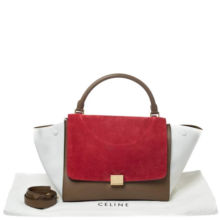 Pre Owned Celine Tricolor Leather and Suede Medium Trapeze Bag