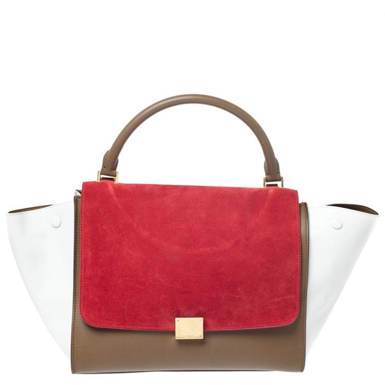 Pre Owned Celine Tricolor Leather and Suede Medium Trapeze Bag