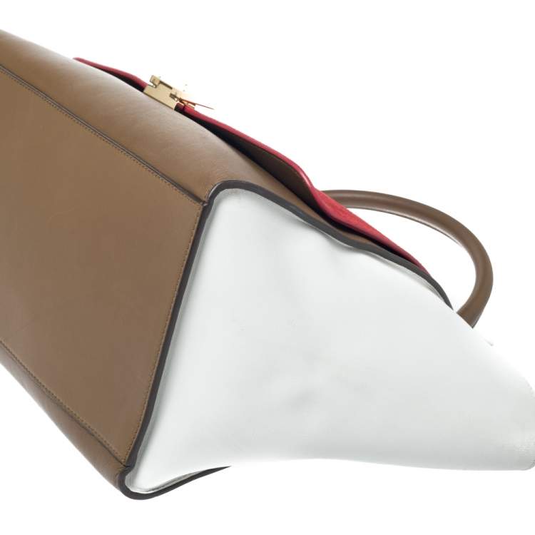 Pre Owned Celine Tricolor Leather and Suede Medium Trapeze Bag