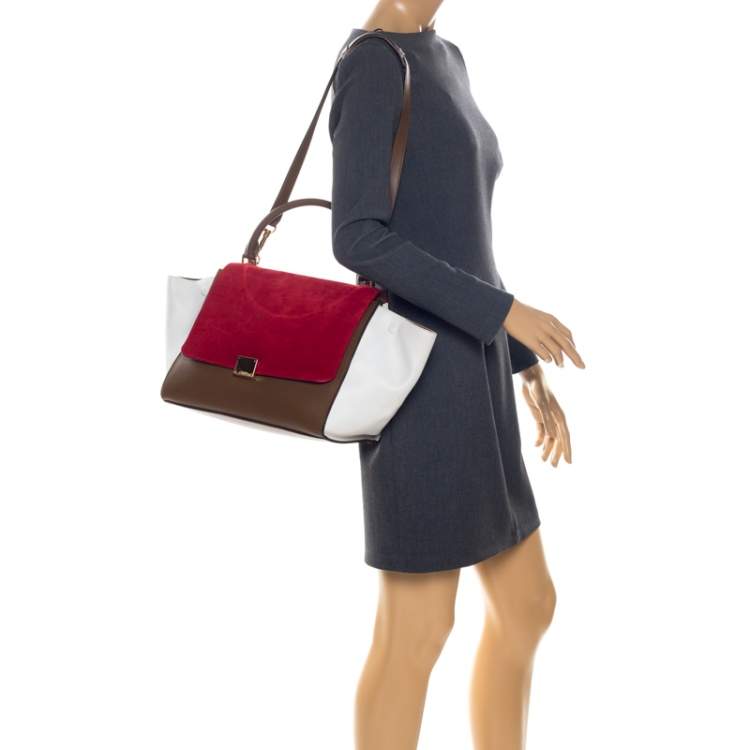 Pre Owned Celine Tricolor Leather and Suede Medium Trapeze Bag
