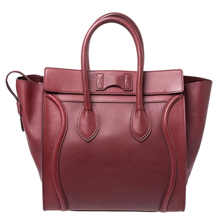 Pre Owned Celine Red Leather Mini Luggage Tote