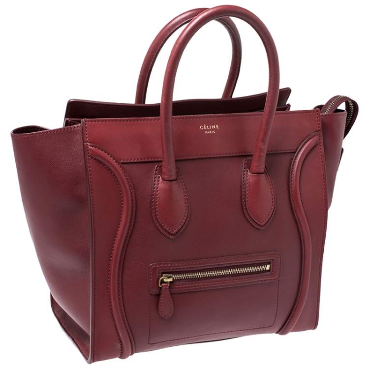 Pre Owned Celine Red Leather Mini Luggage Tote