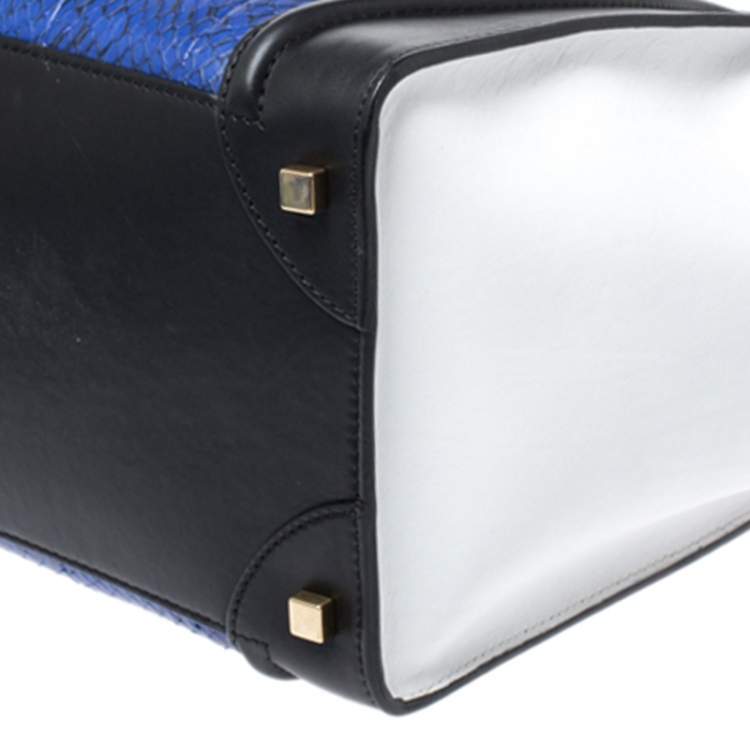 Pre Owned Celine Tri Color Python Embossed Leather Mini Luggage Tote