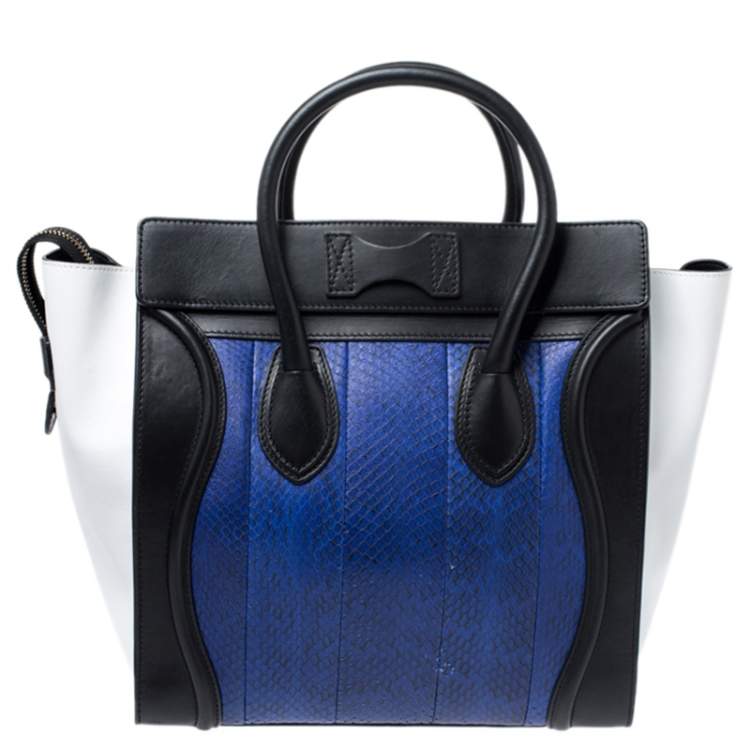 Pre Owned Celine Tri Color Python Embossed Leather Mini Luggage Tote