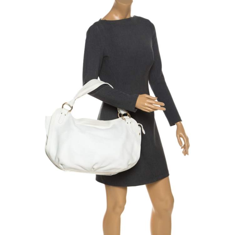 Pre Owned Celine White Leather Large Bittersweet Hobo