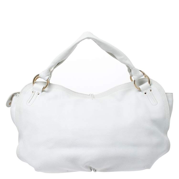 Pre Owned Celine White Leather Large Bittersweet Hobo