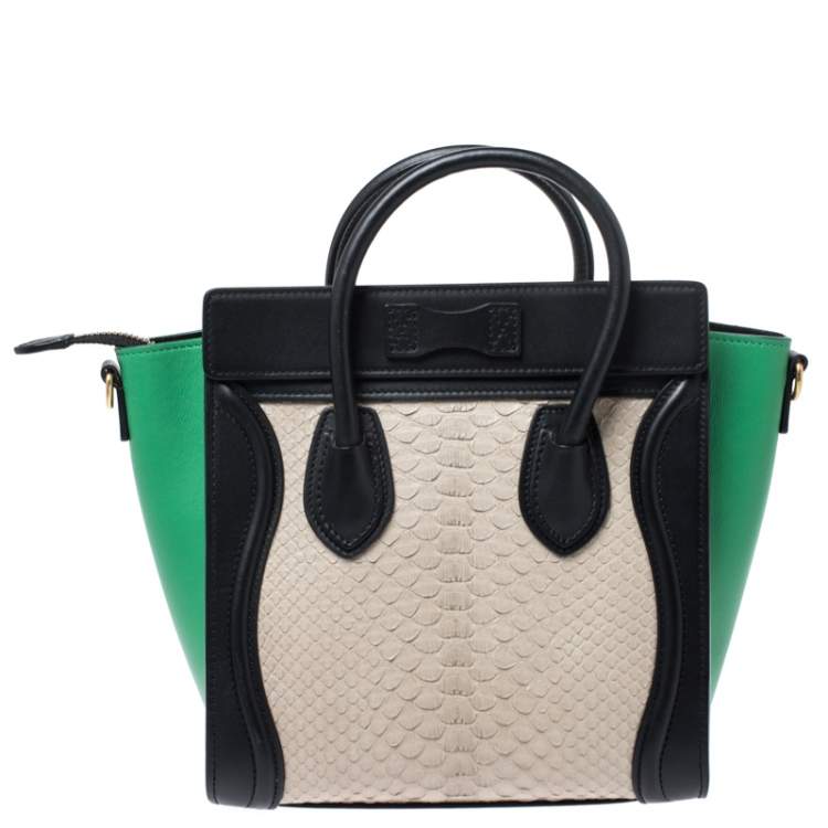 Pre Owned Celine Multicolor Python and Leather Nano Luggage Tote