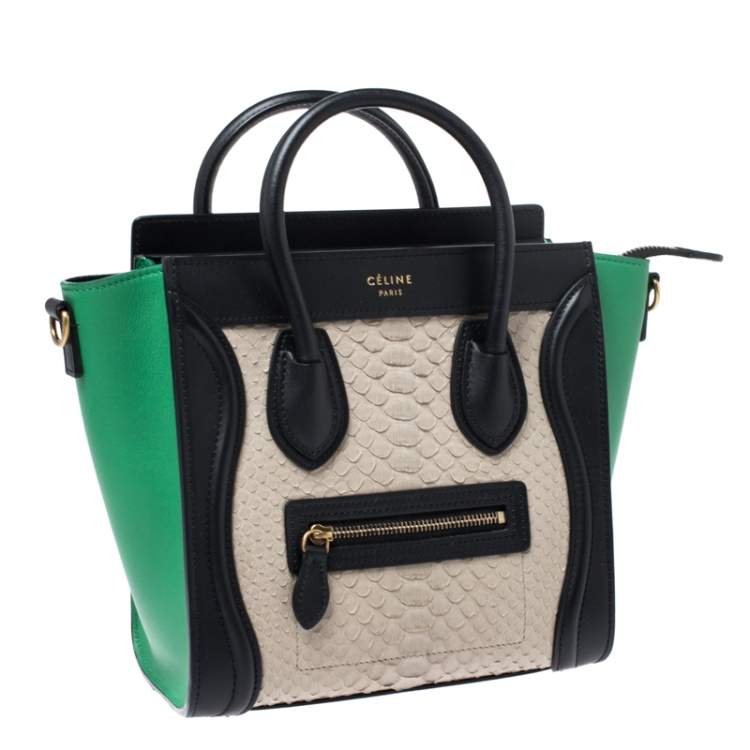 Pre Owned Celine Multicolor Python and Leather Nano Luggage Tote