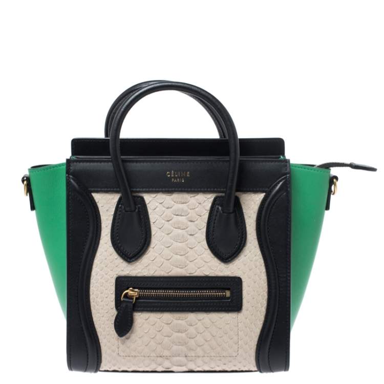 Pre Owned Celine Multicolor Python and Leather Nano Luggage Tote
