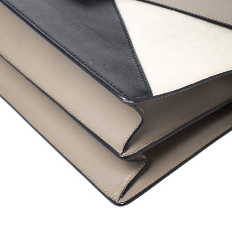 Pre Owned Celine Tricolor Leather and Calfhair Medium Diamond Shoulder Bag