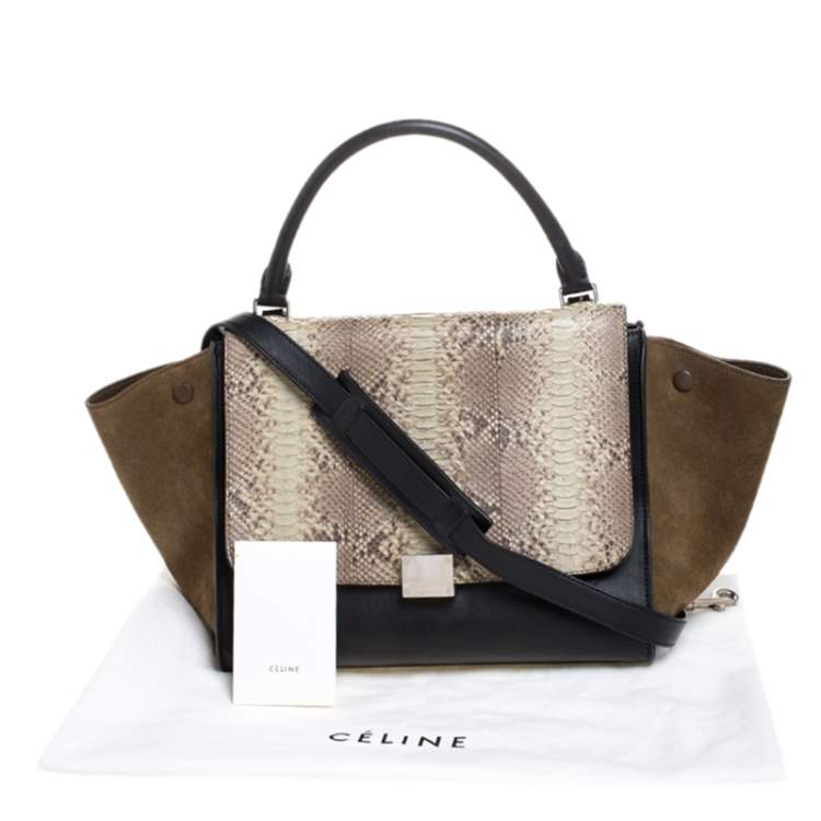 Pre Owned Celine Multicolor Python/Suede and Leather Medium Trapeze Top Handle Bag