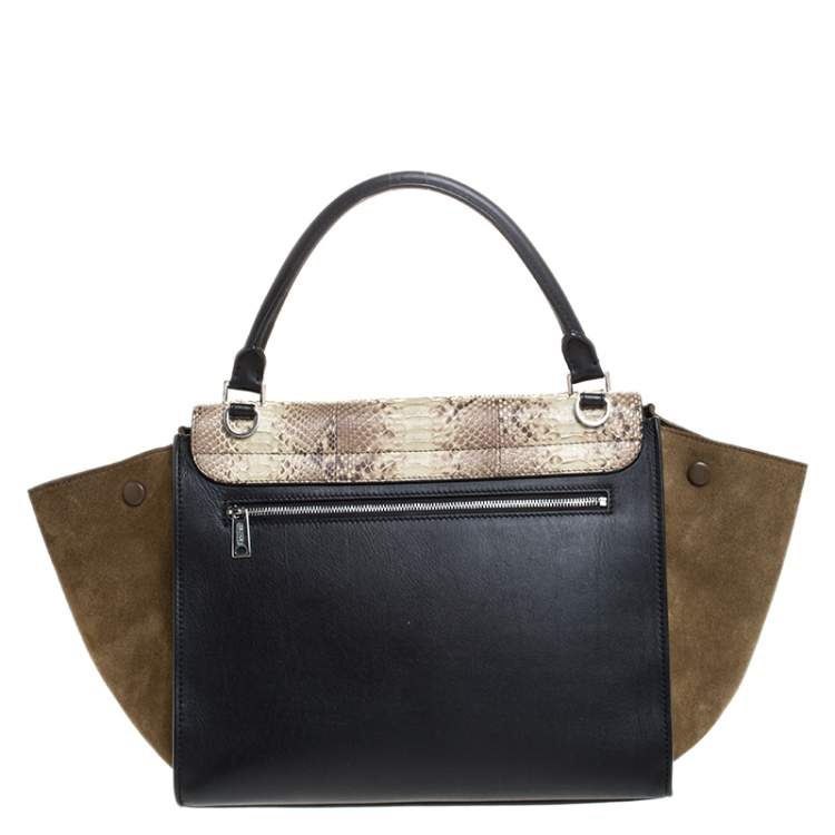 Pre Owned Celine Multicolor Python/Suede and Leather Medium Trapeze Top Handle Bag