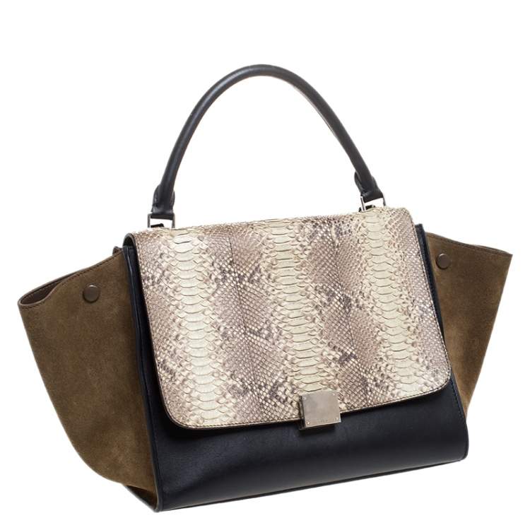 Pre Owned Celine Multicolor Python/Suede and Leather Medium Trapeze Top Handle Bag