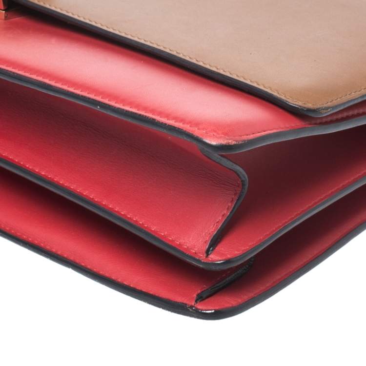 Pre Owned Celine Brown/Red Leather Large Classic Box Bag