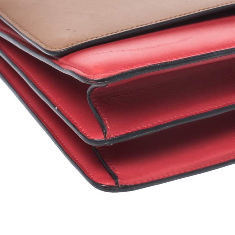 Pre Owned Celine Brown/Red Leather Large Classic Box Bag