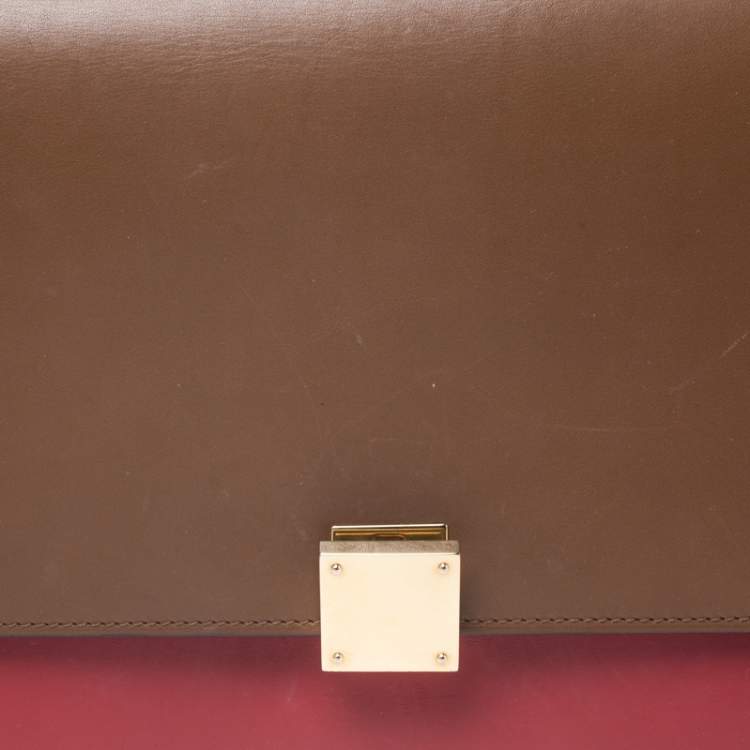 Pre Owned Celine Brown/Red Leather Large Classic Box Bag