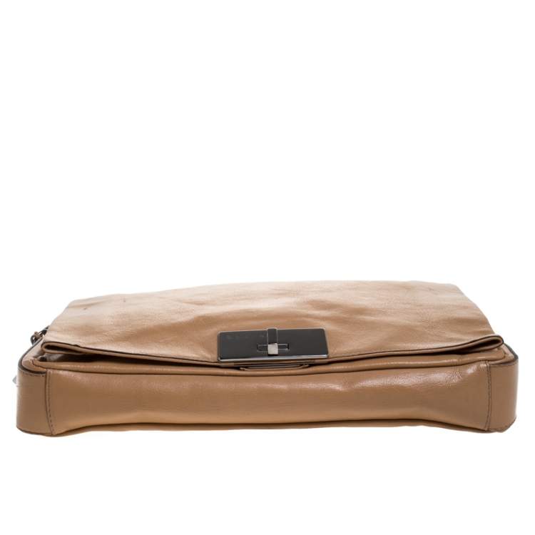 Pre Owned Celine Beige Leather Turnlock Flap Shoulder Bag