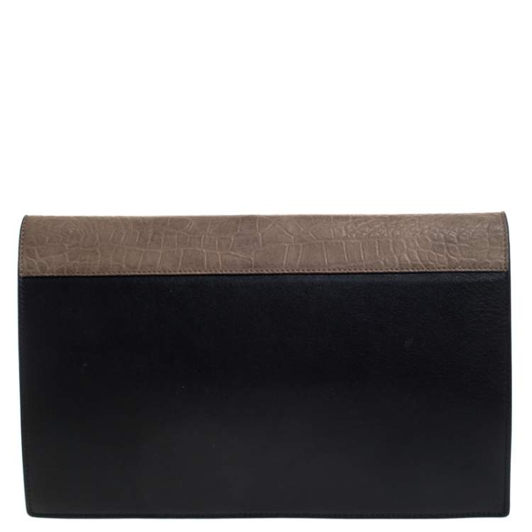 Pre Owned Celine Tri Color Leather and Patent Leather Pocket Clutch on Chain