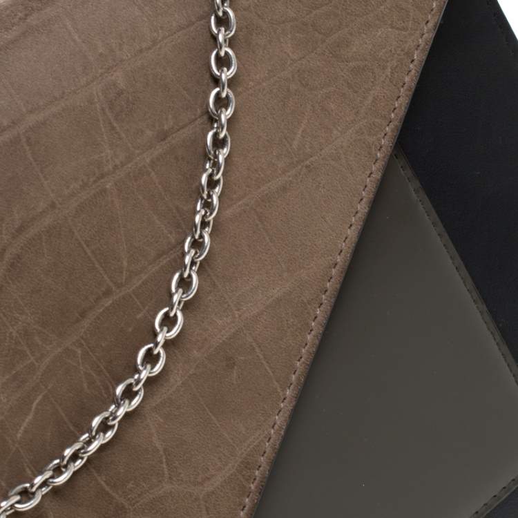 Pre Owned Celine Tri Color Leather and Patent Leather Pocket Clutch on Chain