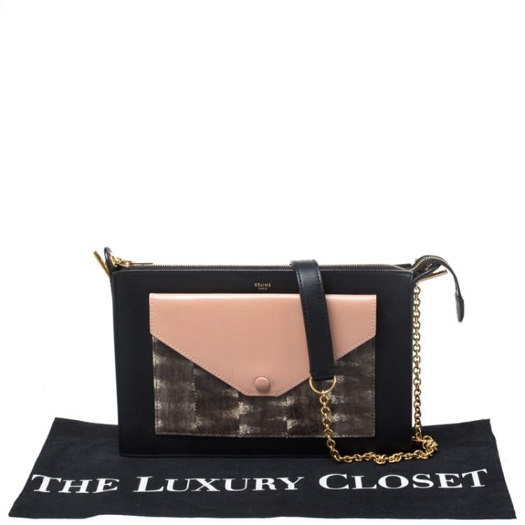 Pre Owned Celine Multicolor Leather and Lizard Pocket Envelope Shoulder Bag