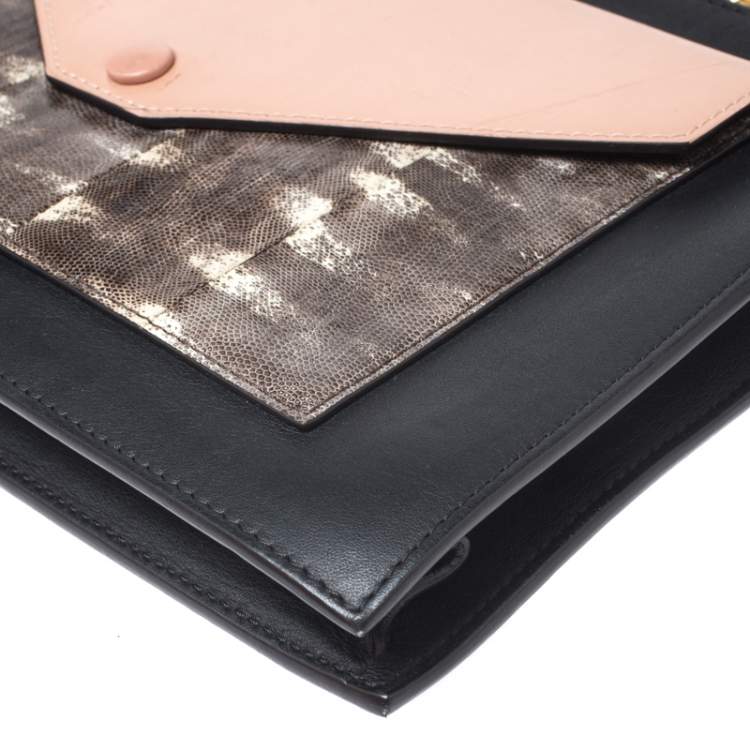 Pre Owned Celine Multicolor Leather and Lizard Pocket Envelope Shoulder Bag