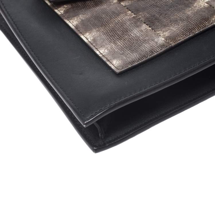 Pre Owned Celine Multicolor Leather and Lizard Pocket Envelope Shoulder Bag