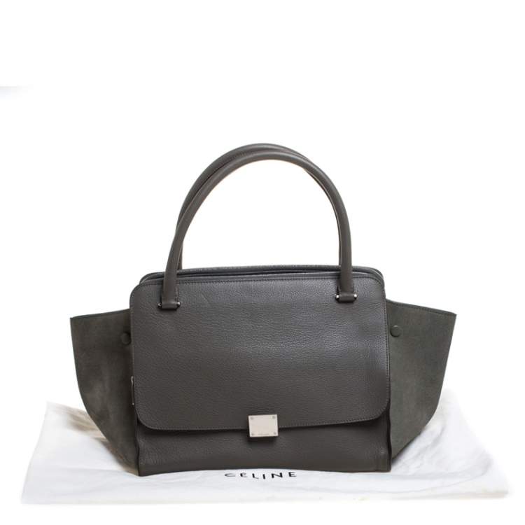 Pre Owned Celine Olive Green Leather Double Zip Trapeze Top Handle Bag