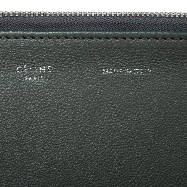 Pre Owned Celine Olive Green Leather Double Zip Trapeze Top Handle Bag