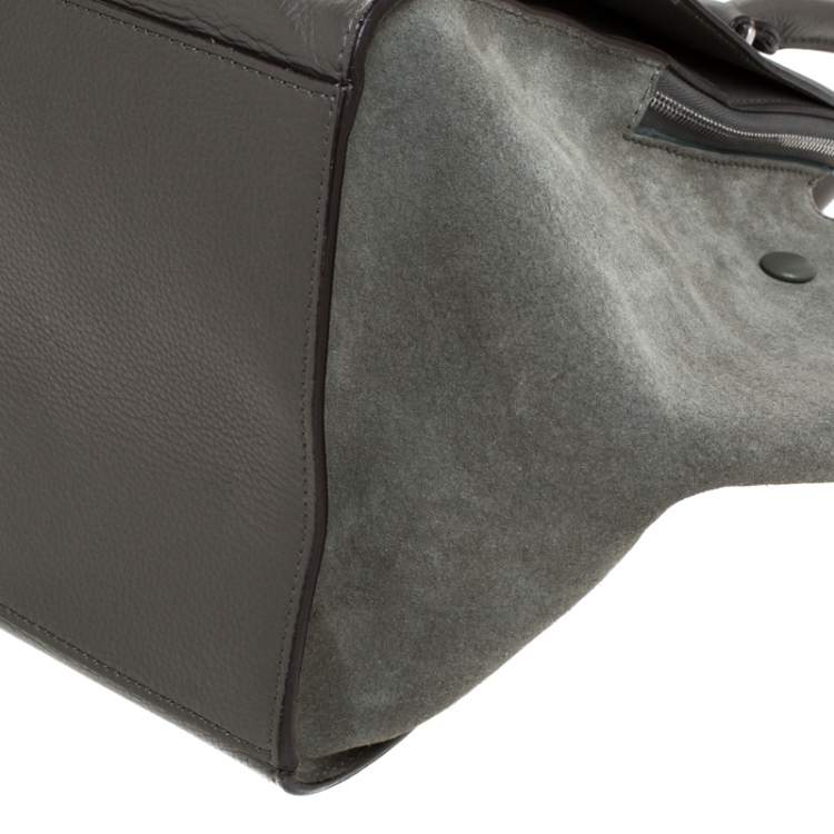 Pre Owned Celine Olive Green Leather Double Zip Trapeze Top Handle Bag