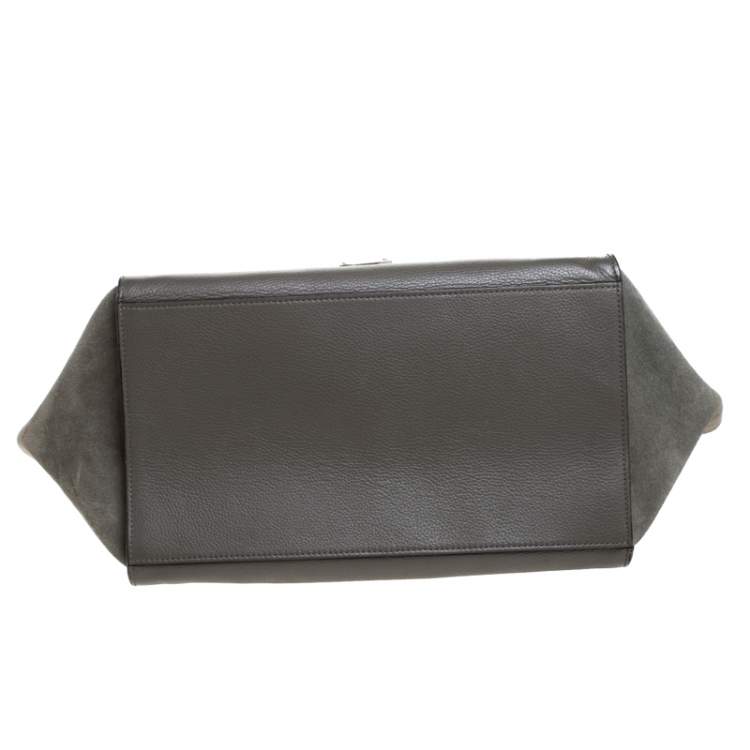 Pre Owned Celine Olive Green Leather Double Zip Trapeze Top Handle Bag