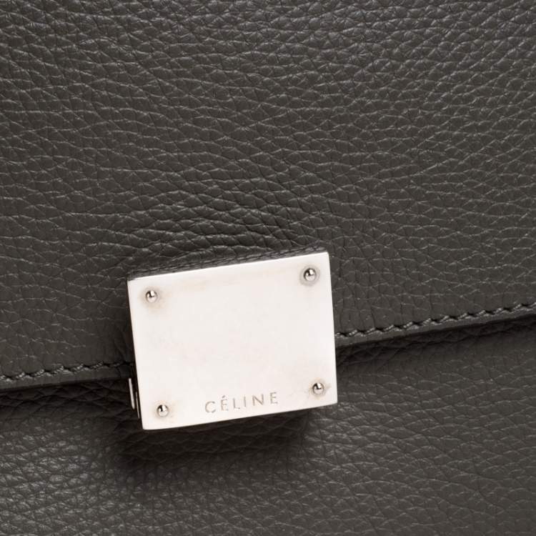 Pre Owned Celine Olive Green Leather Double Zip Trapeze Top Handle Bag