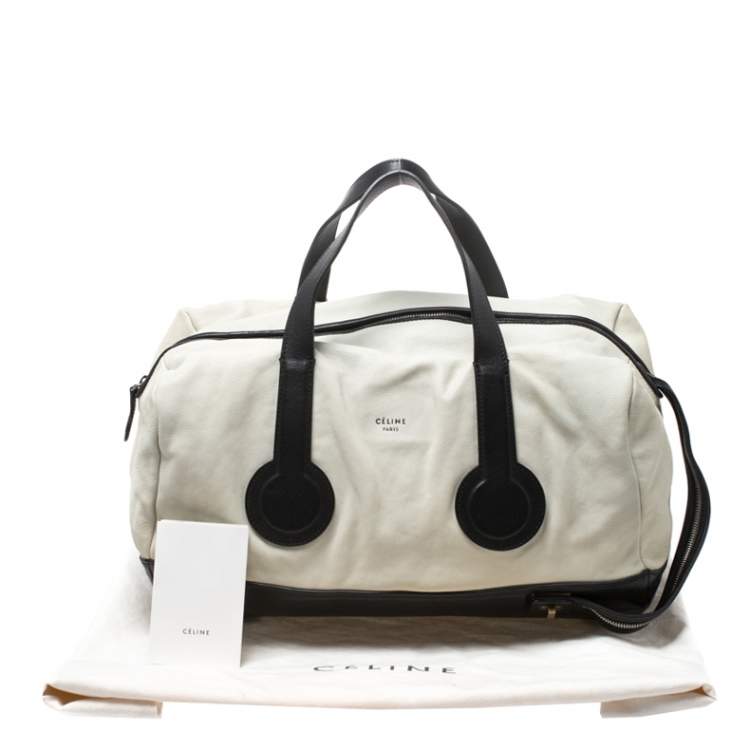 Pre Owned Celine White/Black Leather Vintage Weekender Bag