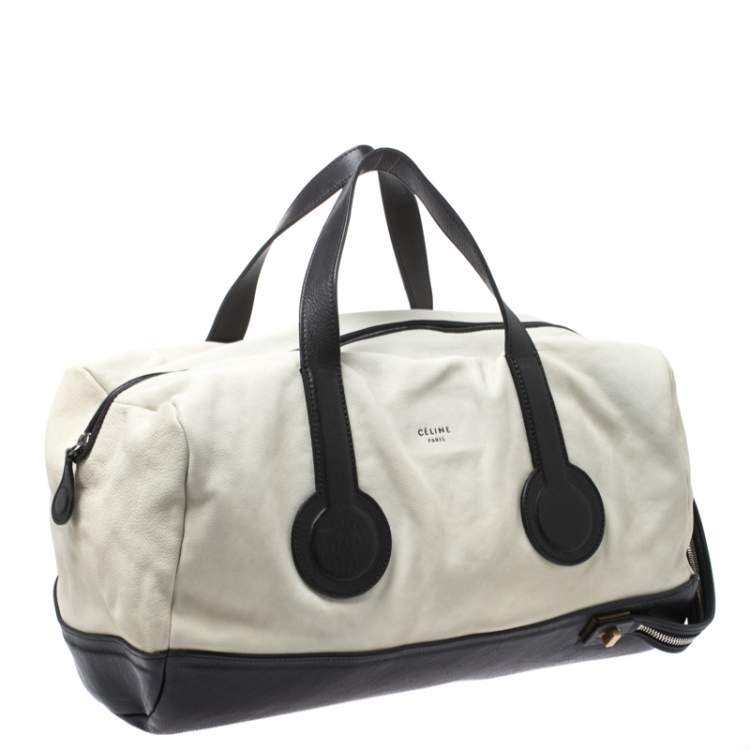 Pre Owned Celine White/Black Leather Vintage Weekender Bag