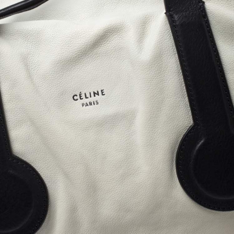 Pre Owned Celine White/Black Leather Vintage Weekender Bag