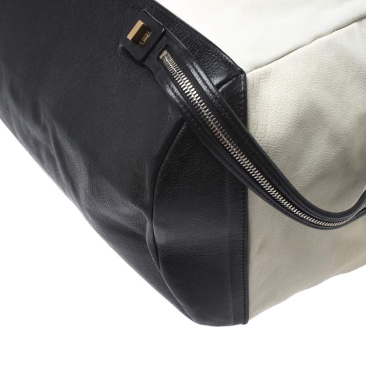 Pre Owned Celine White/Black Leather Vintage Weekender Bag