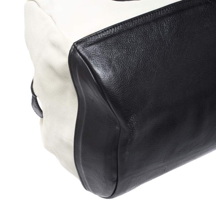 Pre Owned Celine White/Black Leather Vintage Weekender Bag