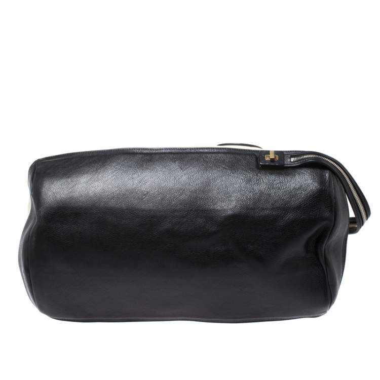 Pre Owned Celine White/Black Leather Vintage Weekender Bag