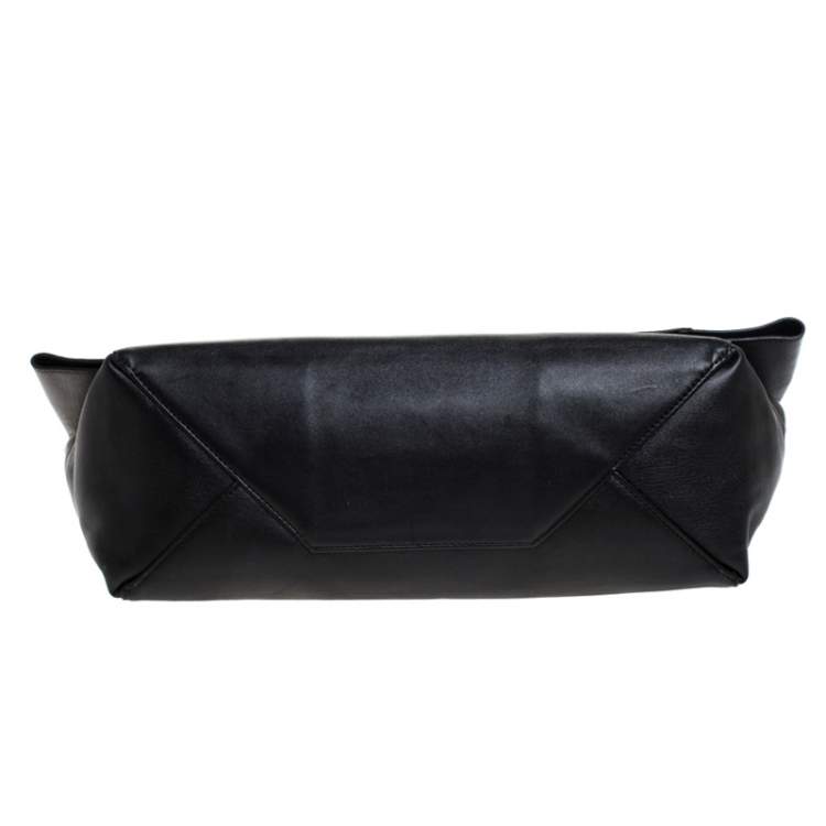 Pre Owned Celine Black Leather Cabas Fold-Over Clutch 