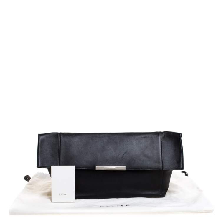 Pre Owned Celine Black Leather Cabas Fold-Over Clutch 