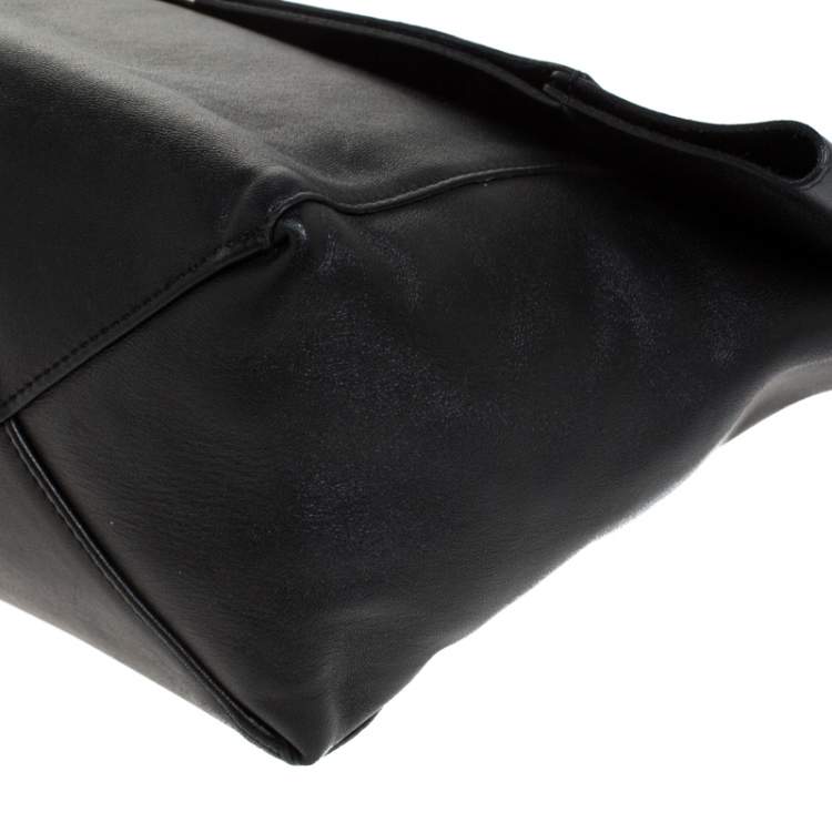 Pre Owned Celine Black Leather Cabas Fold-Over Clutch 