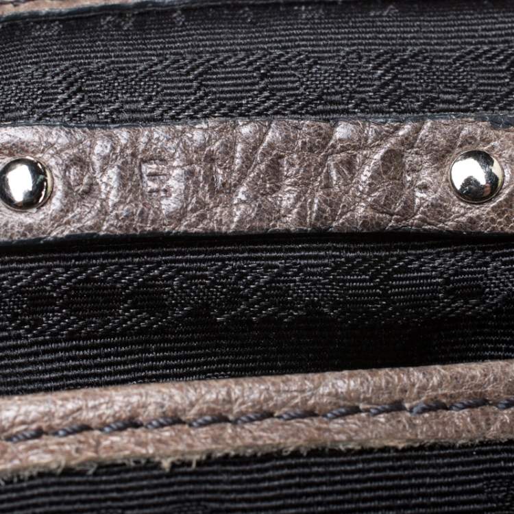 Pre Owned Celine Dark Beige Pebbled Leather Trunlock Flap Chain Bag